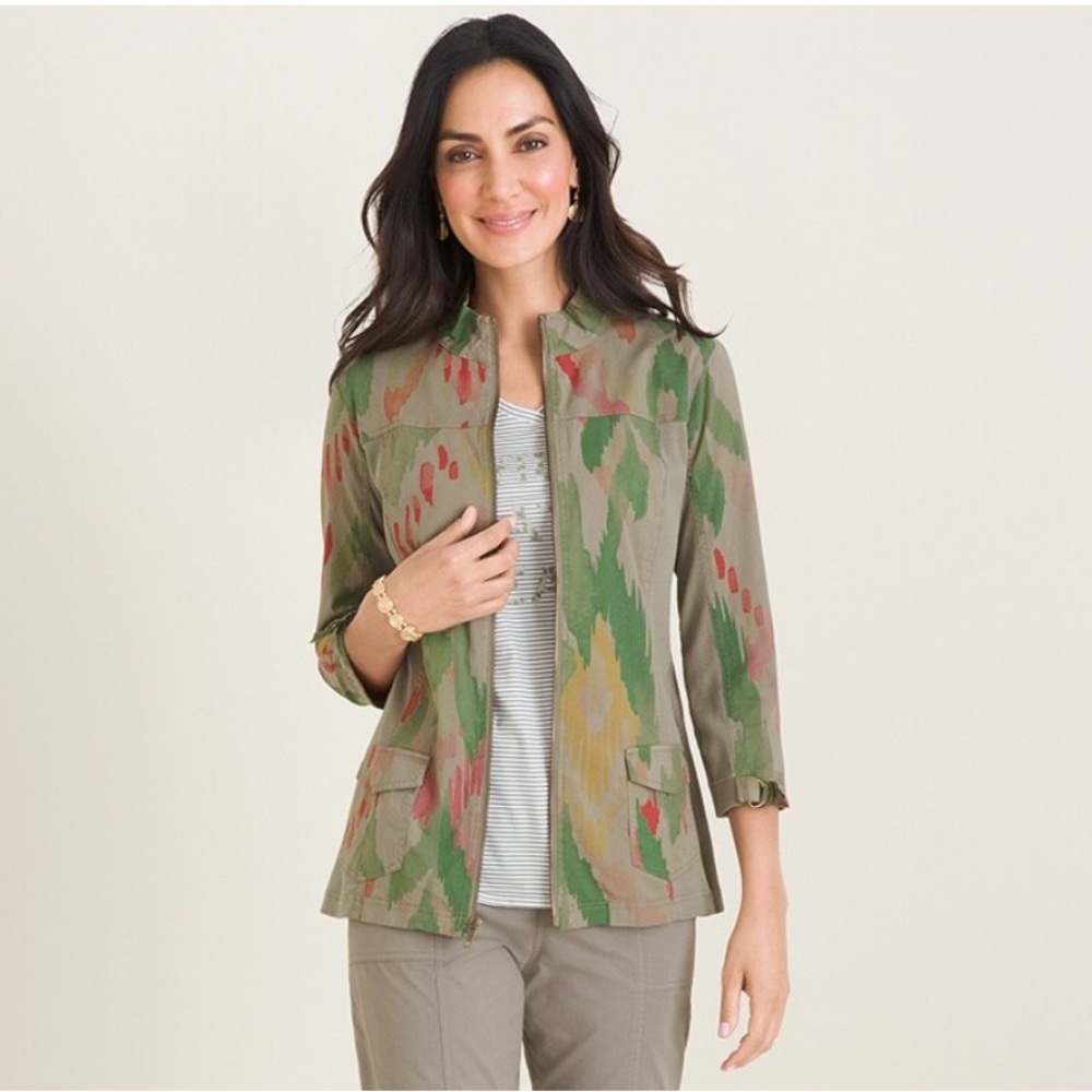 Chico’s Synergy Petite Ikat Utility Jacket- NWT